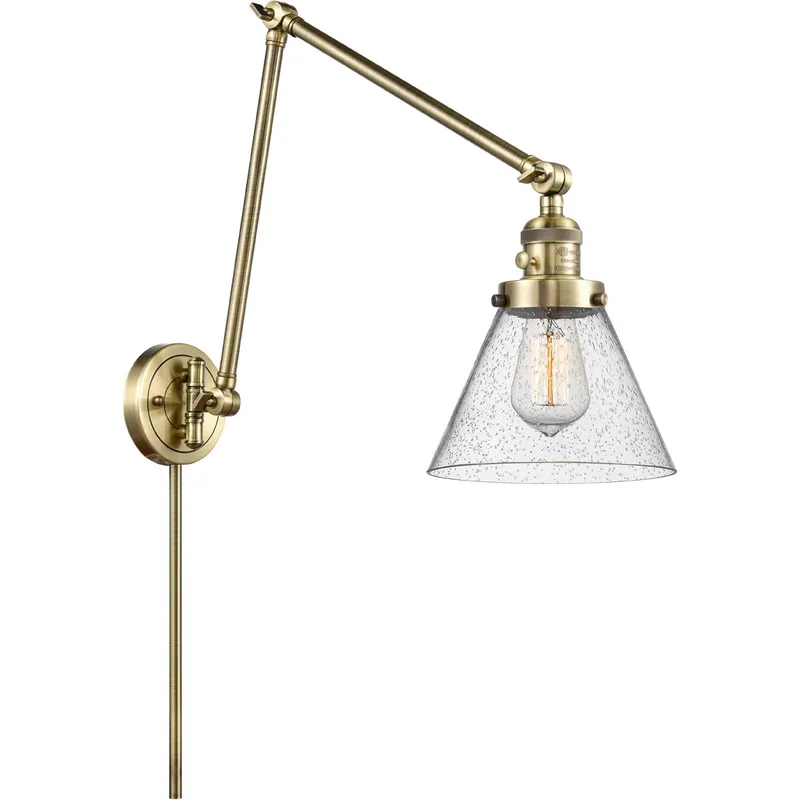 Large Cone 30 inch 3.50 watt Antique Brass Swing Arm Wall Light, Franklin Restoration