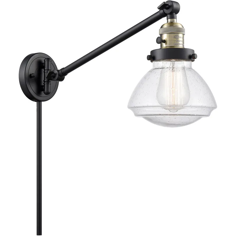 Olean 18 inch 60.00 watt Black Antique Brass Swing Arm Wall Light, Franklin Restoration