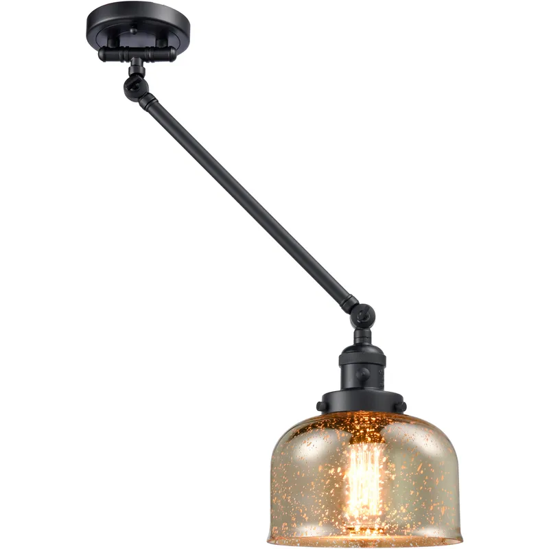 Large Bell 30 inch 60.00 watt Matte Black Swing Arm Wall Light, Franklin Restoration