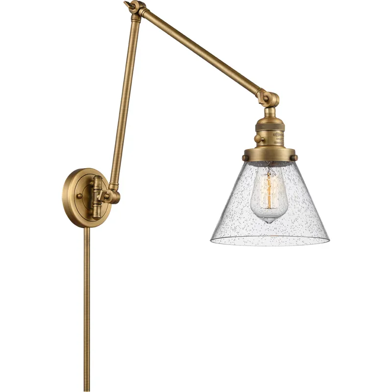 Large Cone 30 inch 3.50 watt Brushed Brass Swing Arm Wall Light, Franklin Restoration