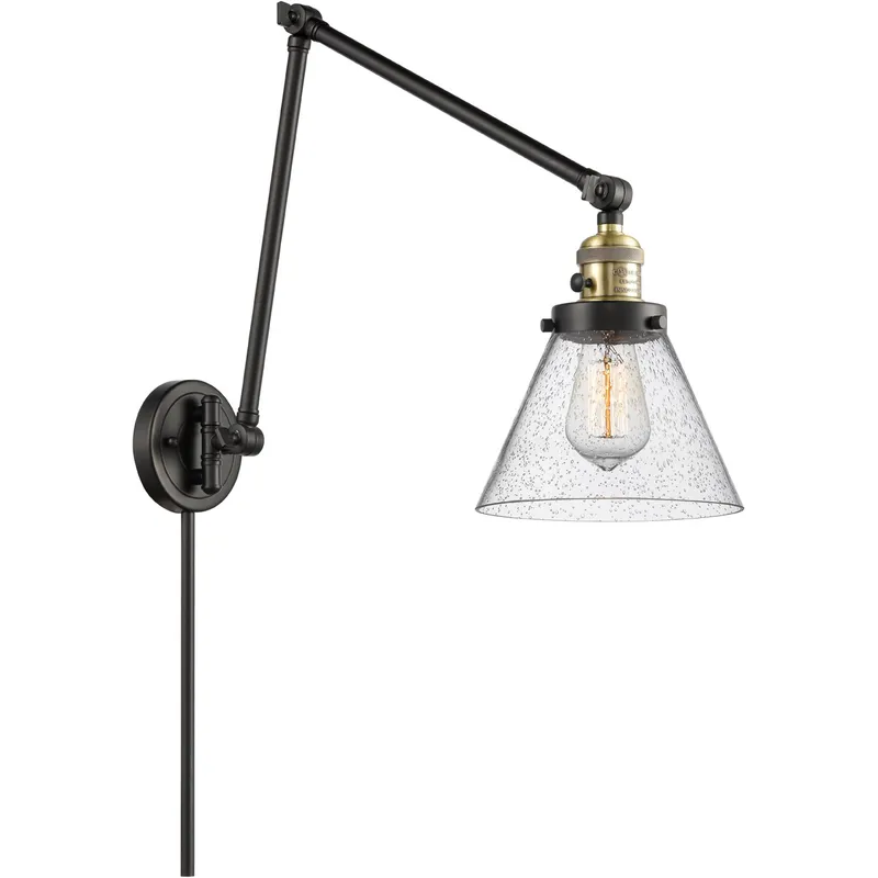 Large Cone 30 inch 3.50 watt Black Antique Brass Swing Arm Wall Light, Franklin Restoration
