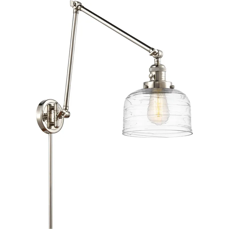 Franklin Restoration Bell 30 inch 100 watt Polished Nickel Swing Arm Wall Light in Clear Deco Swirl Glass