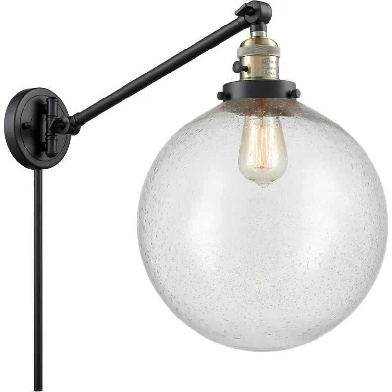 XX-Large Beacon 20 inch 100 watt Black Antique Brass Swing Arm Wall Light in Seedy Glass, Franklin Restoration
