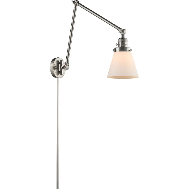 Small Cone 30 inch 60.00 watt Satin Nickel Swing Arm Wall Light, Franklin Restoration