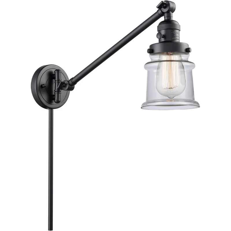 Small Canton 35 inch 3.5 watt Matte Black Swing Arm Wall Light in Clear Glass, Franklin Restoration