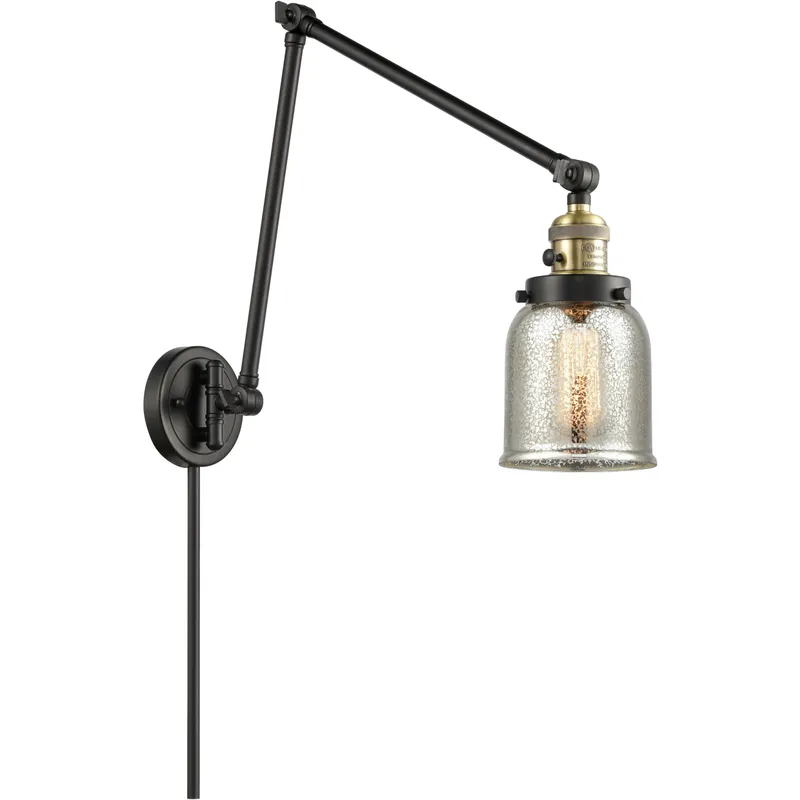 Small Bell 30 inch 60.00 watt Black Antique Brass Swing Arm Wall Light, Franklin Restoration