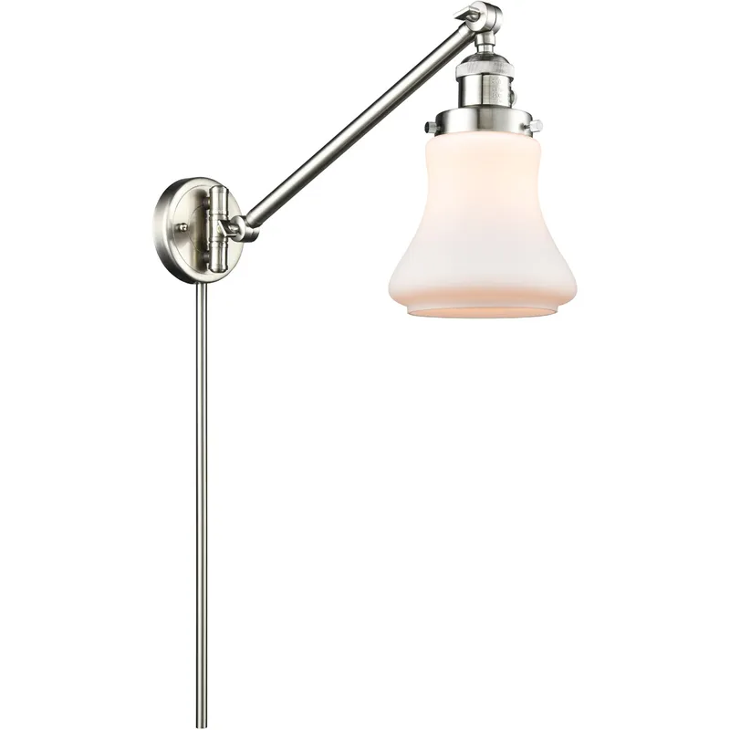 Bellmont 35 inch 3.5 watt Satin Nickel Swing Arm Wall Light in Matte White Glass, Franklin Restoration