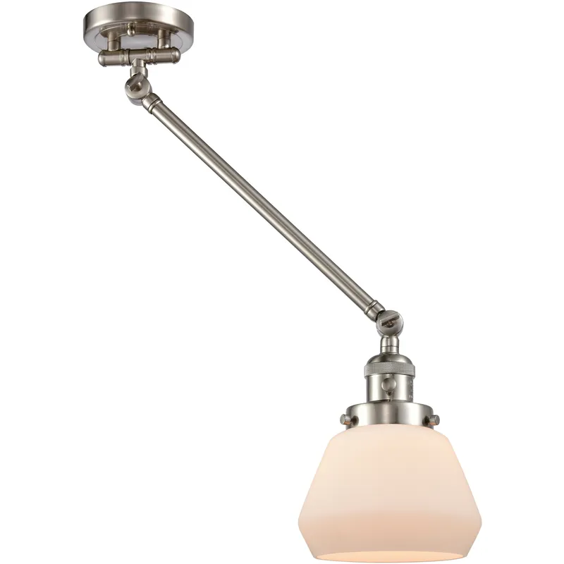 Fulton 35 inch 100 watt Satin Nickel Swing Arm Wall Light in Brushed Satin Nickel, Matte White Glass, Franklin Restoration