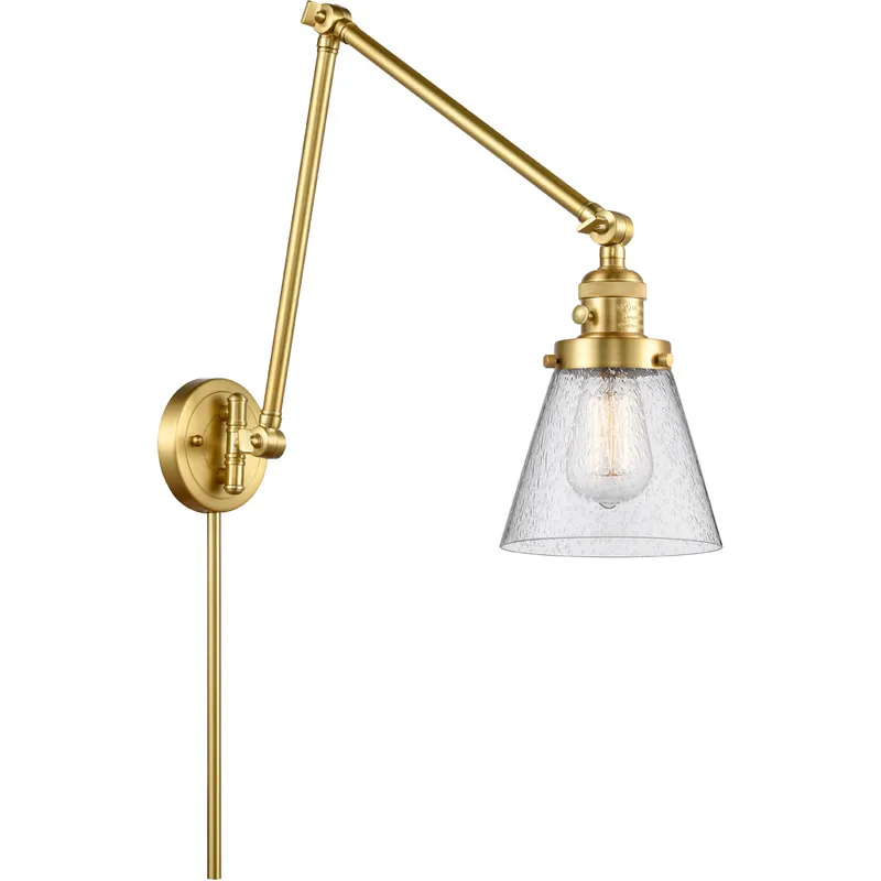 Small Cone 30 inch 60.00 watt Satin Gold Swing Arm Wall Light, Franklin Restoration