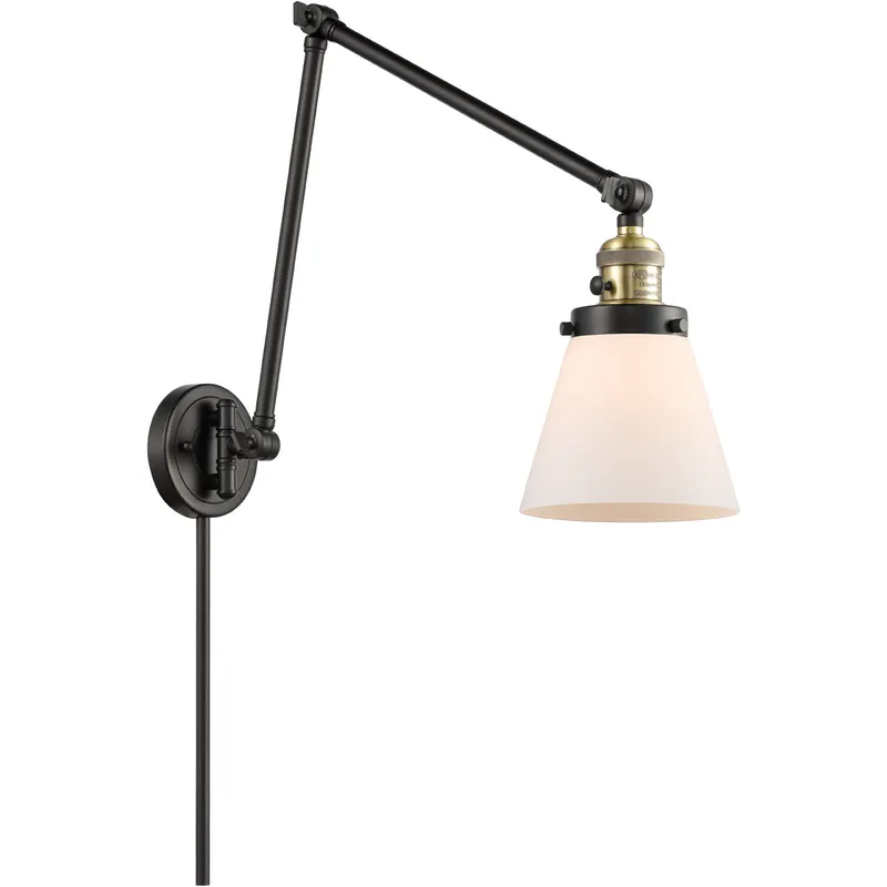 Small Cone 30 inch 60.00 watt Black Antique Brass Swing Arm Wall Light, Franklin Restoration