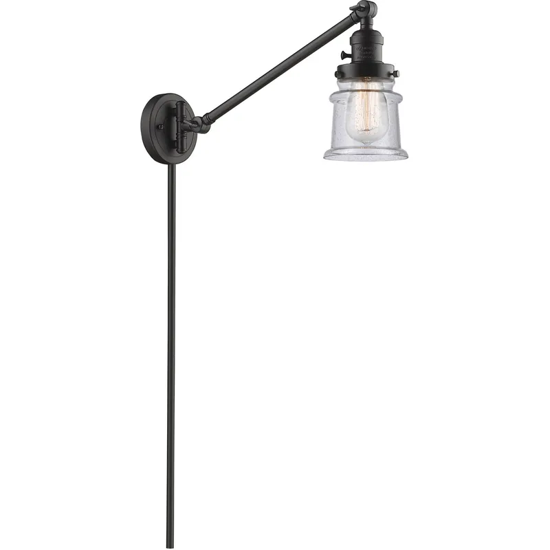 Small Canton 35 inch 3.5 watt Oil Rubbed Bronze Swing Arm Wall Light in Seedy Glass, Franklin Restoration