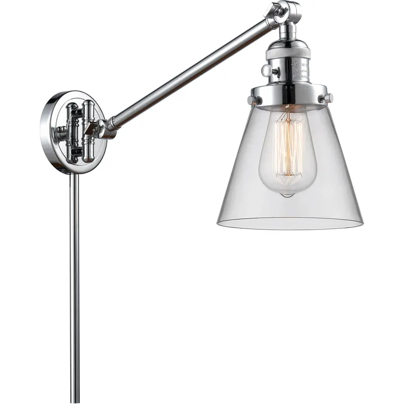 Small Cone 21 inch 3.50 watt Polished Chrome Swing Arm Wall Light, Franklin Restoration