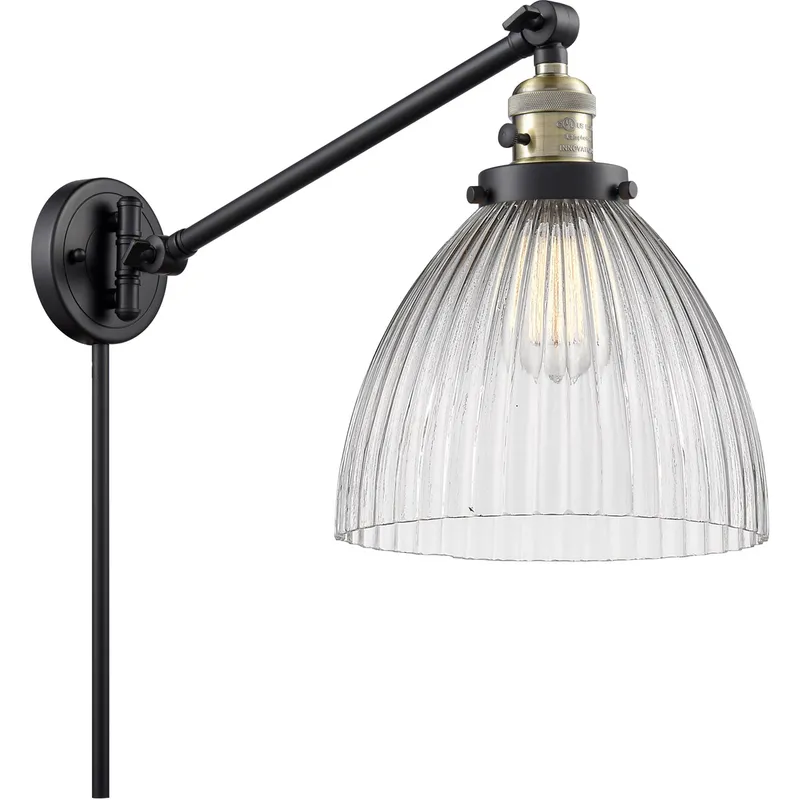 Seneca Falls 18 inch 60 watt Black Antique Brass Swing Arm Wall Light, Franklin Restoration