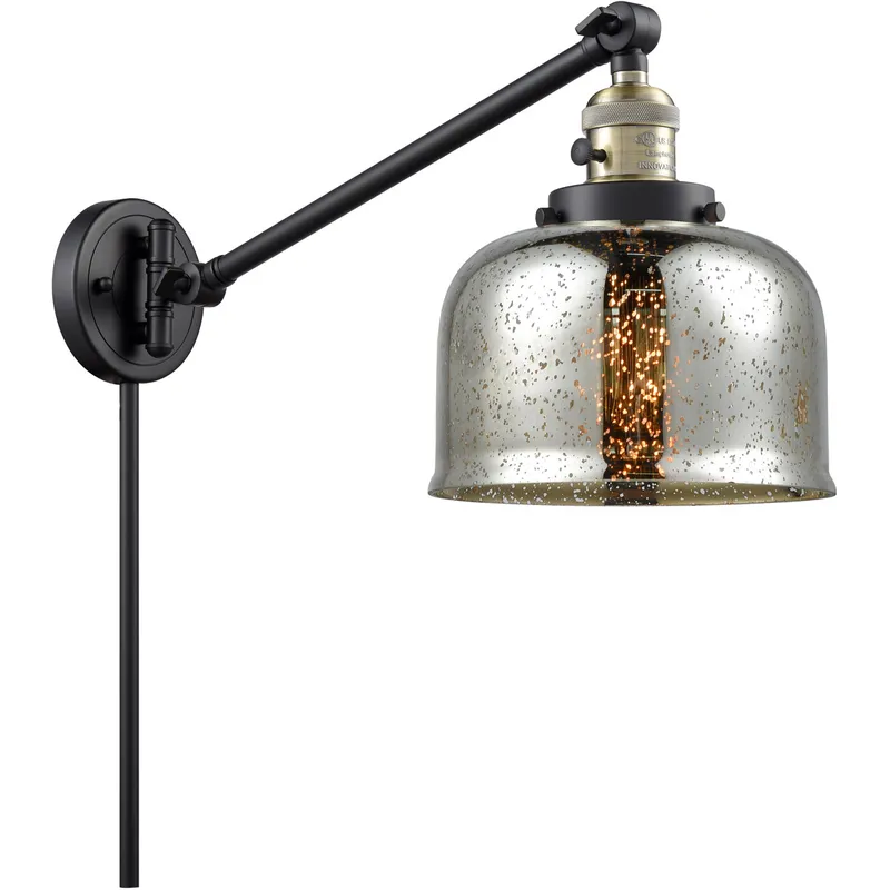 Large Bell 30 inch 3.50 watt Black Antique Brass Swing Arm Wall Light, Franklin Restoration