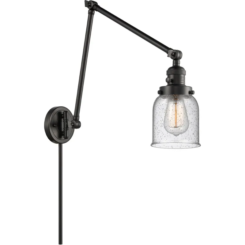 Small Bell 30 inch 60.00 watt Matte Black Swing Arm Wall Light, Franklin Restoration