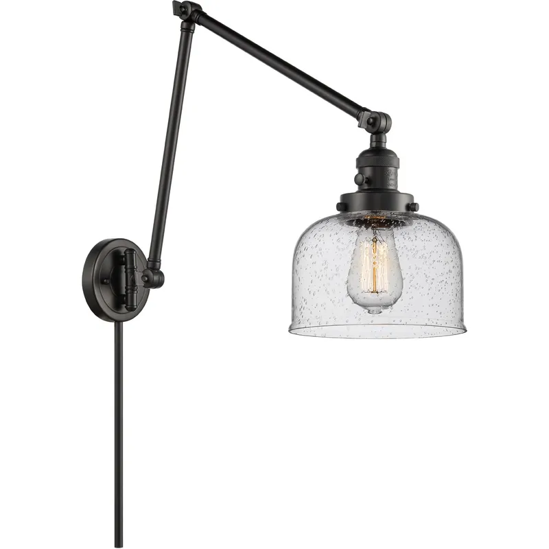 Large Bell 30 inch 3.50 watt Matte Black Swing Arm Wall Light, Franklin Restoration