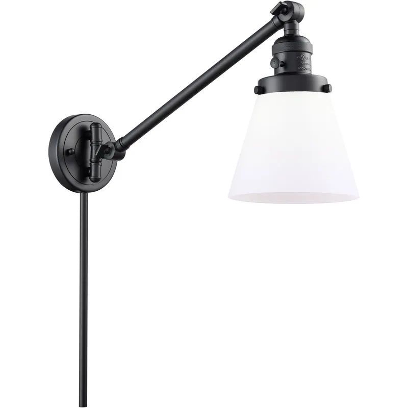 Small Cone 21 inch 60.00 watt Matte Black Swing Arm Wall Light, Franklin Restoration