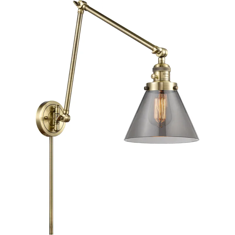 Large Cone 30 inch 3.50 watt Antique Brass Swing Arm Wall Light, Franklin Restoration