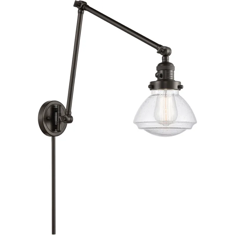 Olean 28.13 inch 100 watt Oil Rubbed Bronze Swing Arm Wall Light in Seedy Glass, Franklin Restoration