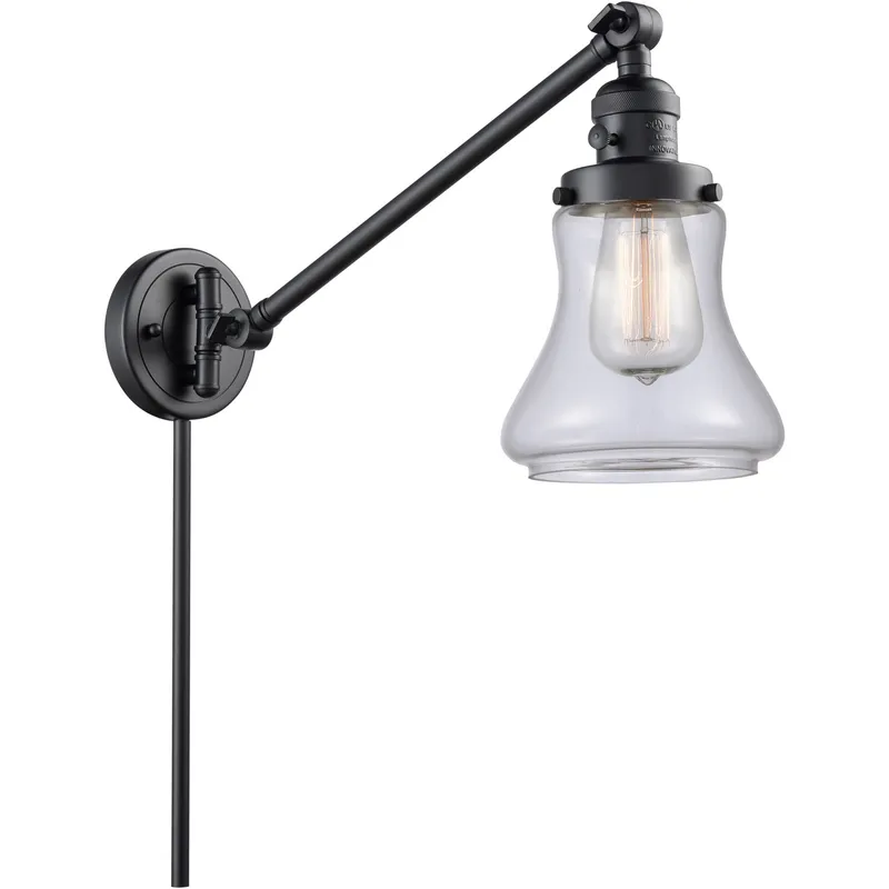 Bellmont 35 inch 3.5 watt Matte Black Swing Arm Wall Light in Clear Glass, Franklin Restoration