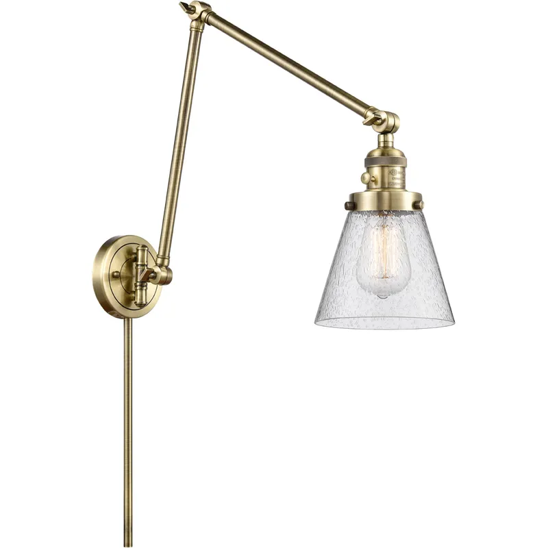 Small Cone 30 inch 60.00 watt Antique Brass Swing Arm Wall Light, Franklin Restoration