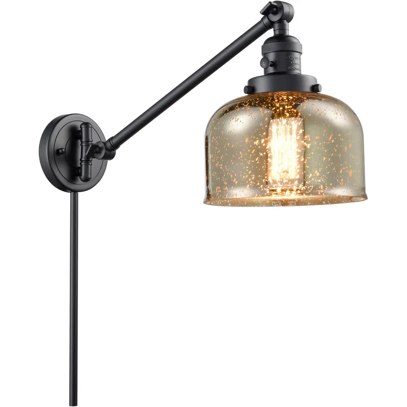 Large Bell 30 inch 3.50 watt Matte Black Swing Arm Wall Light, Franklin Restoration