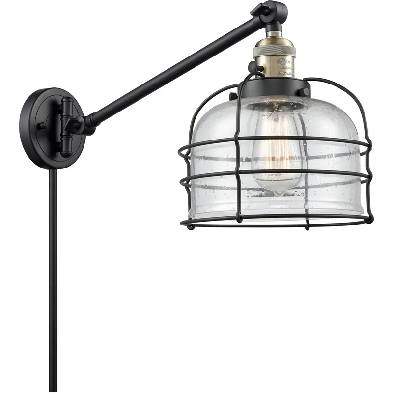 Large Bell Cage 21 inch 60.00 watt Black Antique Brass Swing Arm Wall Light, Franklin Restoration
