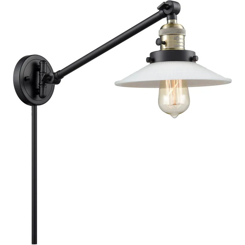 Halophane 21 inch 3.50 watt Black Antique Brass Swing Arm Wall Light, Franklin Restoration