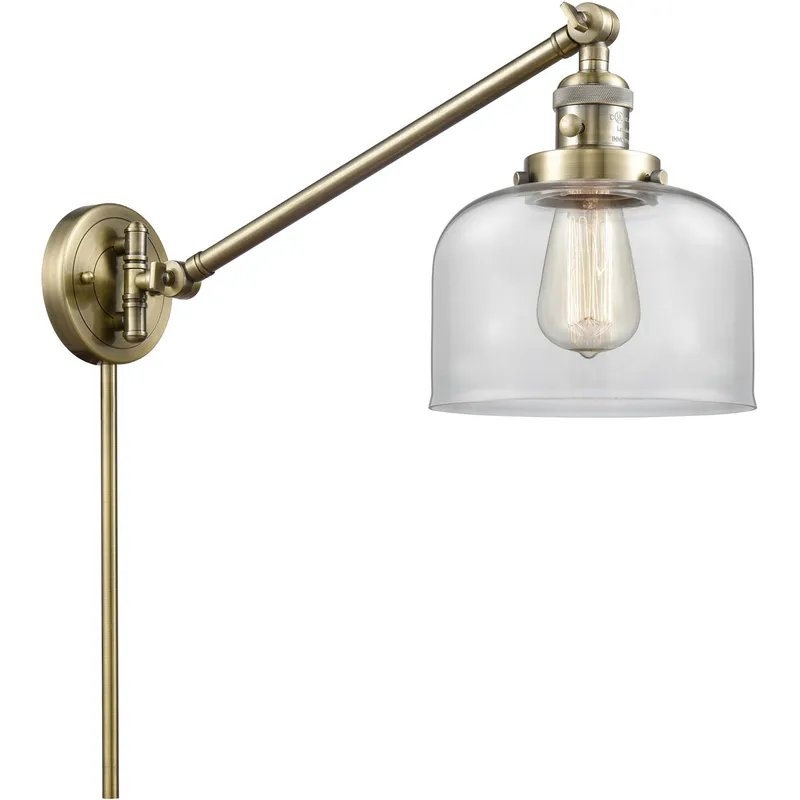 Large Bell 21 inch 60.00 watt Antique Brass Swing Arm Wall Light, Franklin Restoration