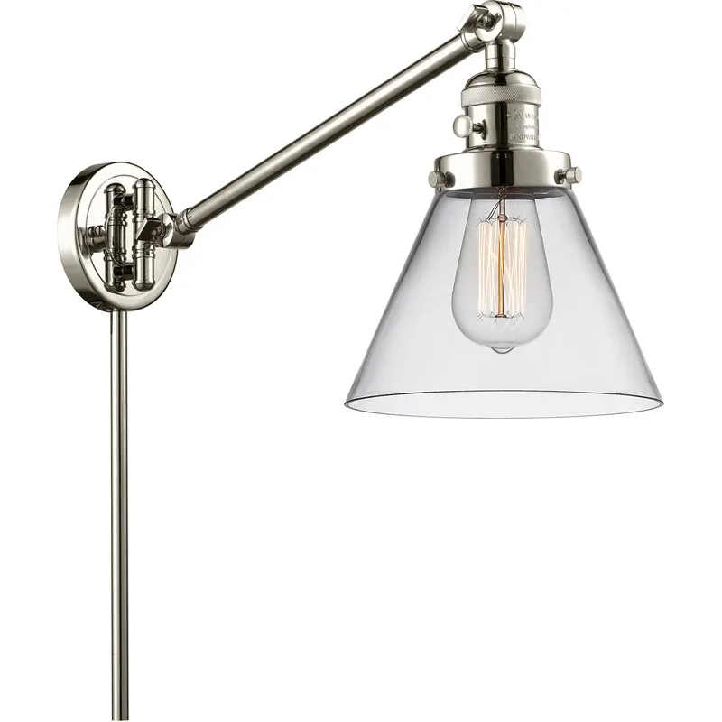 Large Cone 30 inch 60.00 watt Polished Nickel Swing Arm Wall Light, Franklin Restoration