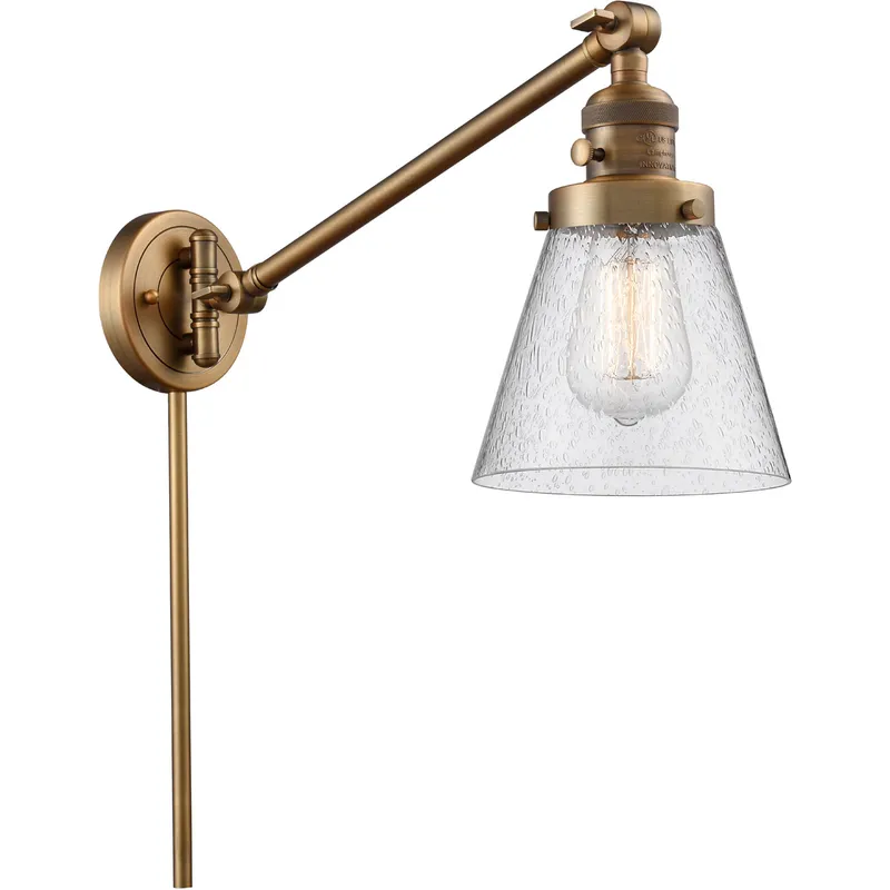 Small Cone 21 inch 60.00 watt Brushed Brass Swing Arm Wall Light, Franklin Restoration
