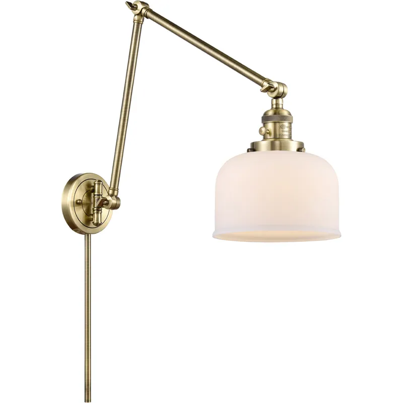 Large Bell 30 inch 3.50 watt Antique Brass Swing Arm Wall Light, Franklin Restoration
