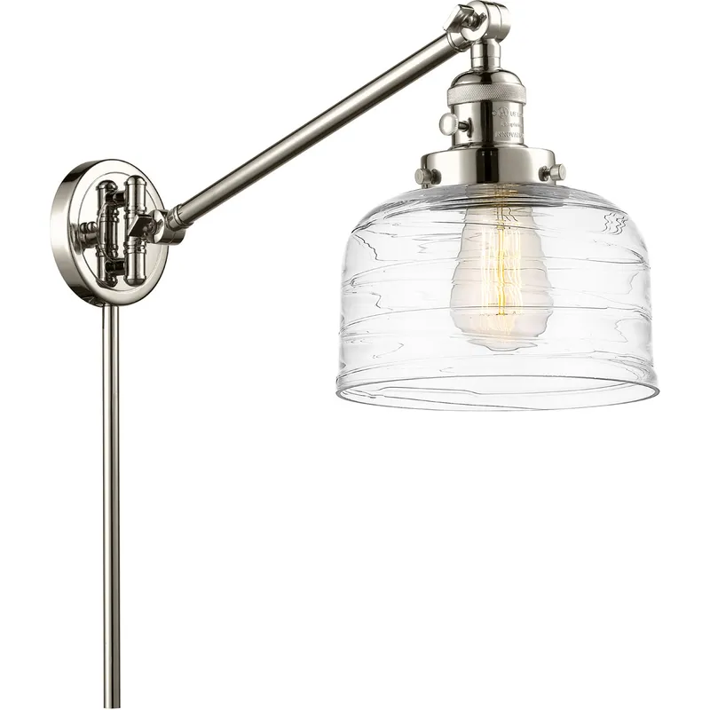 Franklin Restoration Bell 21 inch 100 watt Polished Nickel Swing Arm Wall Light in Clear Deco Swirl Glass