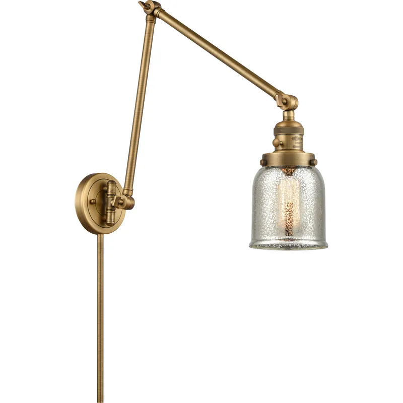 Small Bell 30 inch 60.00 watt Brushed Brass Swing Arm Wall Light, Franklin Restoration