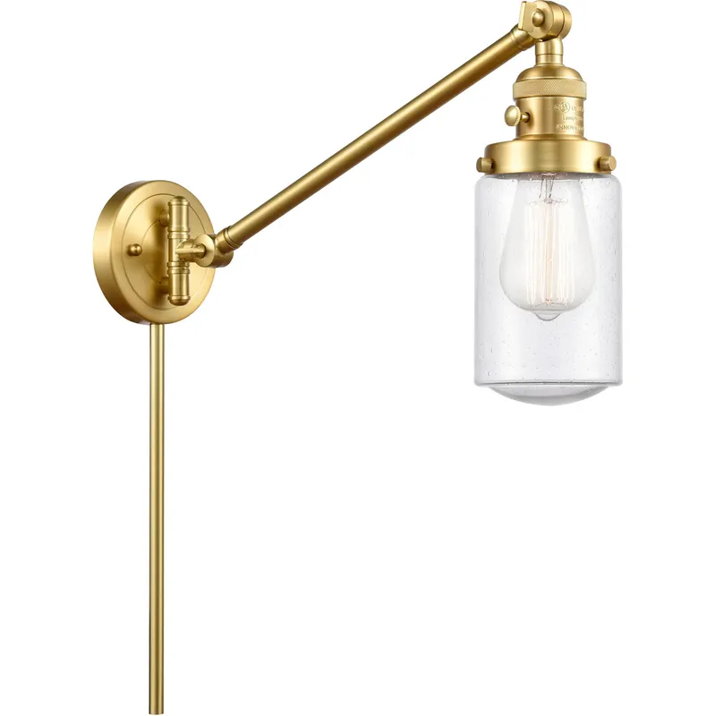 Dover 30 inch 60 watt Satin Gold Swing Arm Wall Light in Seedy Glass, Franklin Restoration
