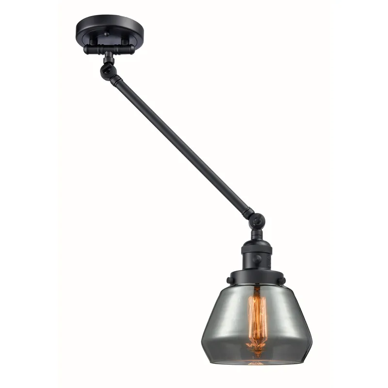 Fulton 35 inch 60 watt Matte Black Swing Arm Wall Light in Light Smoke Glass, Franklin Restoration