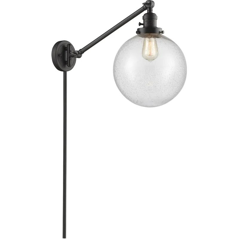 X-Large Beacon 18 inch 3.5 watt Oil Rubbed Bronze Swing Arm Wall Light in Seedy Glass, Franklin Restoration