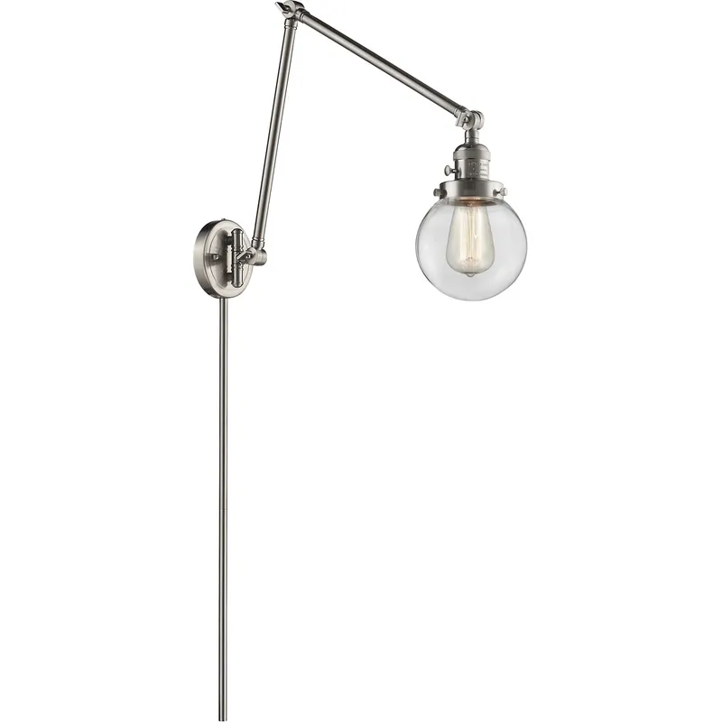 Beacon 30 inch 3.5 watt Satin Nickel Swing Arm Wall Light in Brushed Satin Nickel, Clear Glass, Franklin Restoration