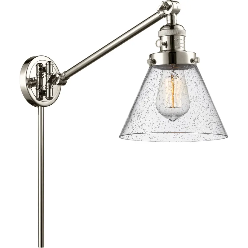 Large Cone 30 inch 60.00 watt Polished Nickel Swing Arm Wall Light, Franklin Restoration