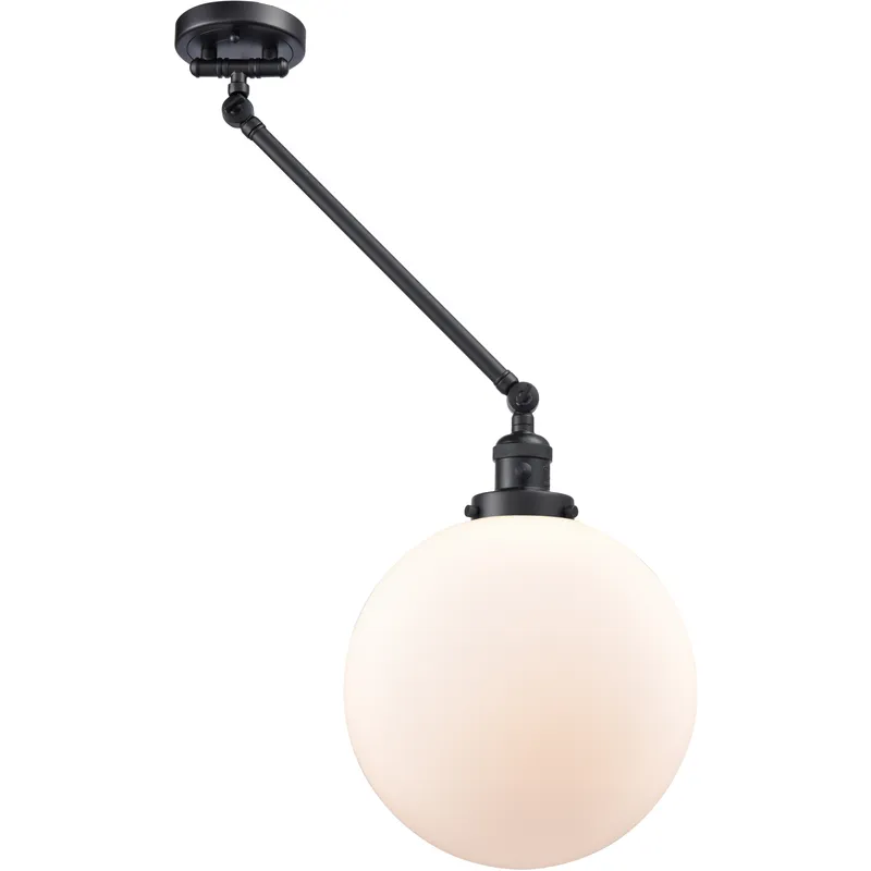 XX-Large Beacon 20 inch 100 watt Matte Black Swing Arm Wall Light in Matte White Glass, Franklin Restoration