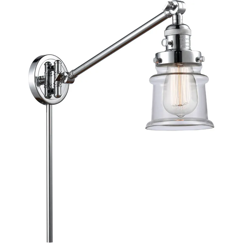 Small Canton 35 inch 3.5 watt Polished Chrome Swing Arm Wall Light in Clear Glass, Franklin Restoration
