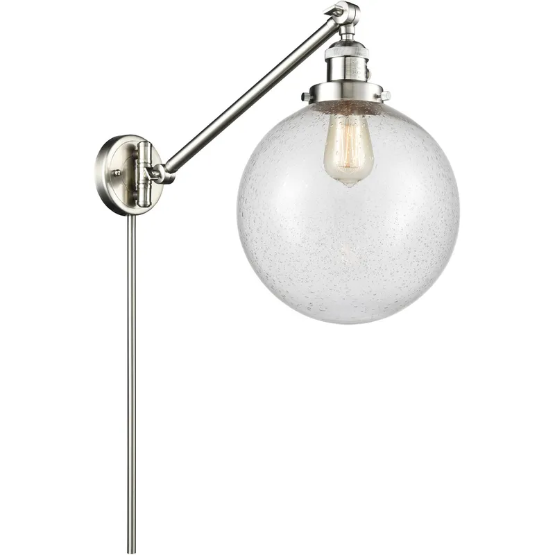 X-Large Beacon 18 inch 3.5 watt Satin Nickel Swing Arm Wall Light in Brushed Satin Nickel, Seedy Glass, Franklin Restoration