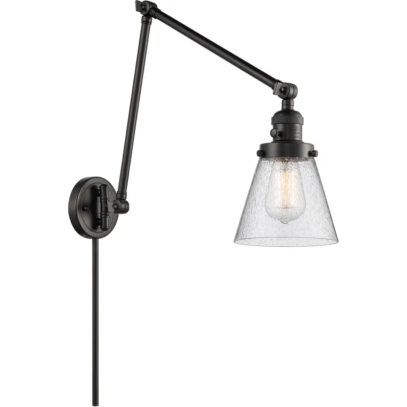 Small Cone 30 inch 60.00 watt Matte Black Swing Arm Wall Light, Franklin Restoration
