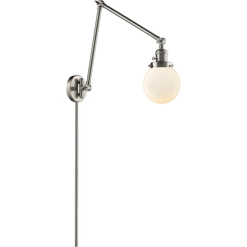 Beacon 30 inch 3.5 watt Satin Nickel Swing Arm Wall Light in Brushed Satin Nickel, Matte White Glass, Franklin Restoration