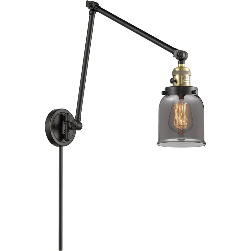 Small Bell 30 inch 60.00 watt Black Antique Brass Swing Arm Wall Light, Franklin Restoration
