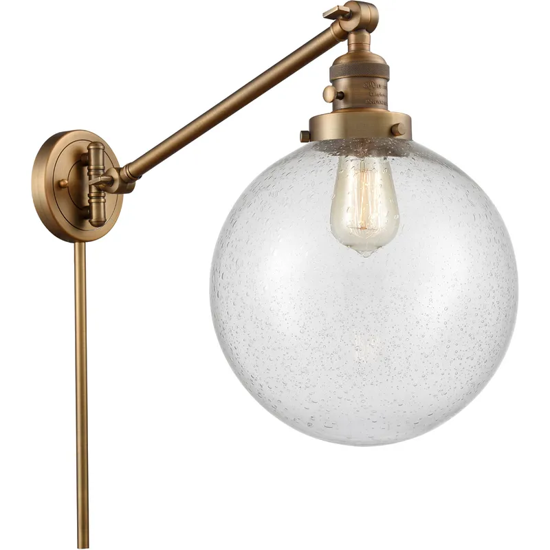X-Large Beacon 18 inch 3.5 watt Brushed Brass Swing Arm Wall Light in Seedy Glass, Franklin Restoration
