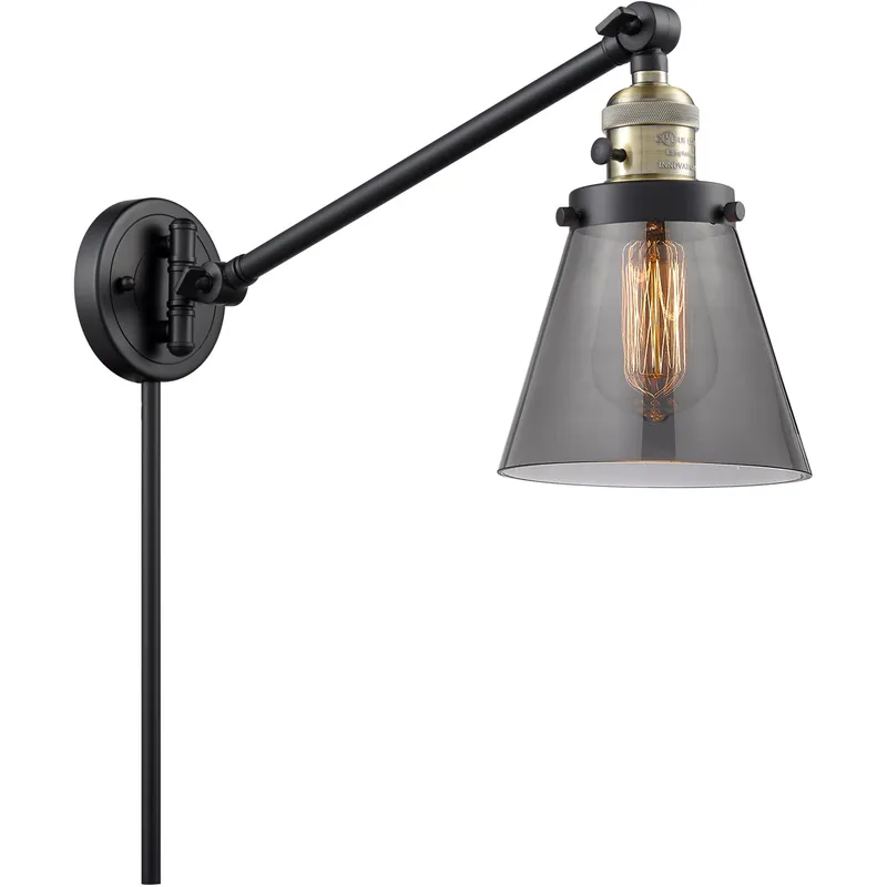 Small Cone 21 inch 3.50 watt Black Antique Brass Swing Arm Wall Light, Franklin Restoration