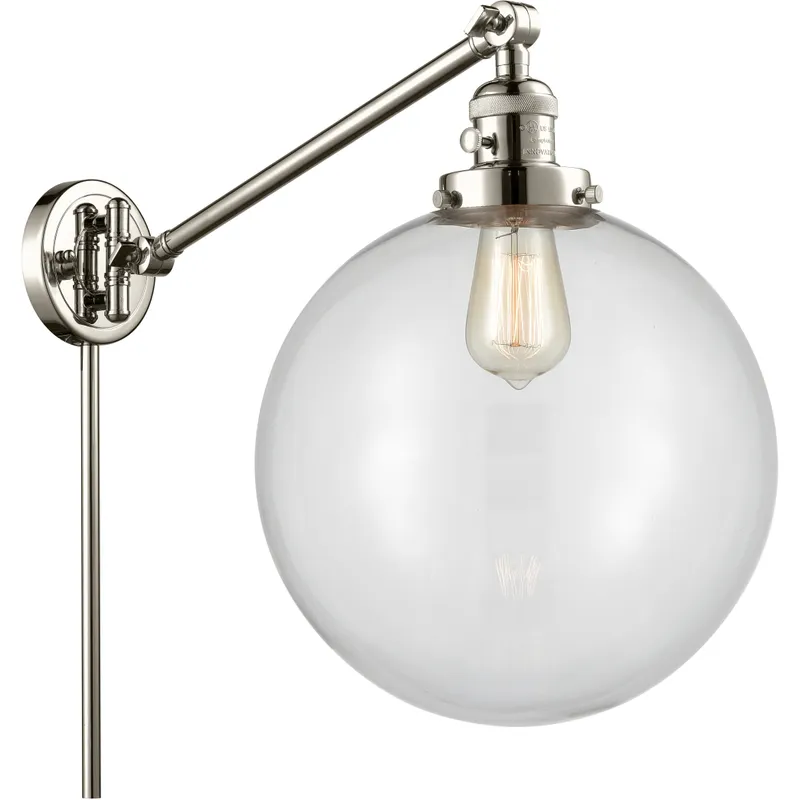 XX-Large Beacon 20 inch 100 watt Polished Nickel Swing Arm Wall Light in Clear Glass, Franklin Restoration