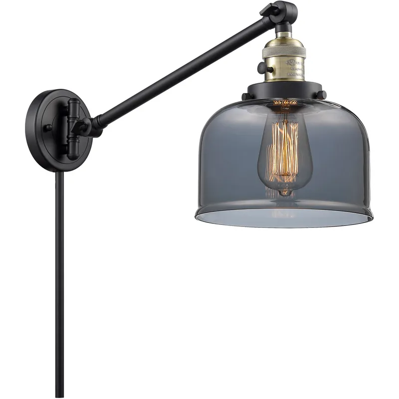 Large Bell 21 inch 3.50 watt Black Antique Brass Swing Arm Wall Light, Franklin Restoration