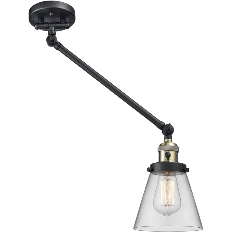 Small Cone 21 inch 60.00 watt Black Antique Brass Swing Arm Wall Light, Franklin Restoration